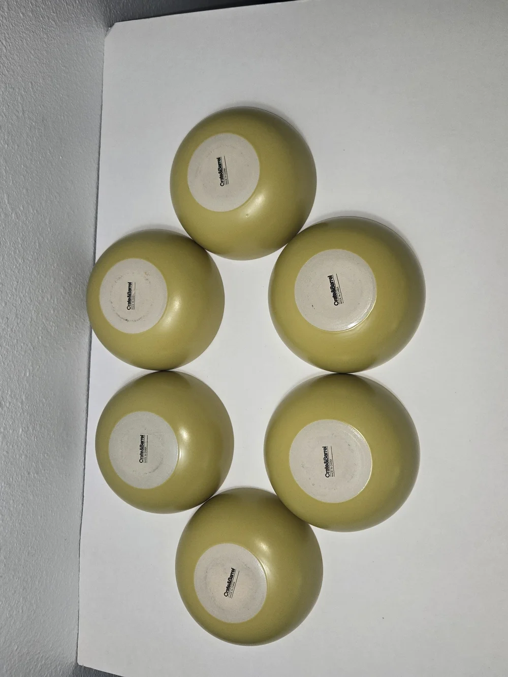 Crate&Barrel Olive Mustard Ceramic Serving Bowls - Set of 6